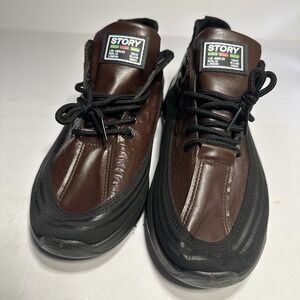 Story Mens Shoes Air Cushion Brown Faux Cowhide Print Sneakers Shoes Size 8.5M